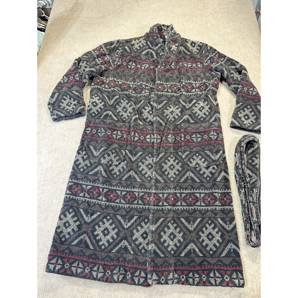 VTG POLO Ralph Lauren Mens Terry Robe Bathrobe L/XL  Black Aztec Print Belt